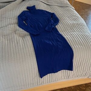 Elegant Cobalt Blue Turtleneck Dress